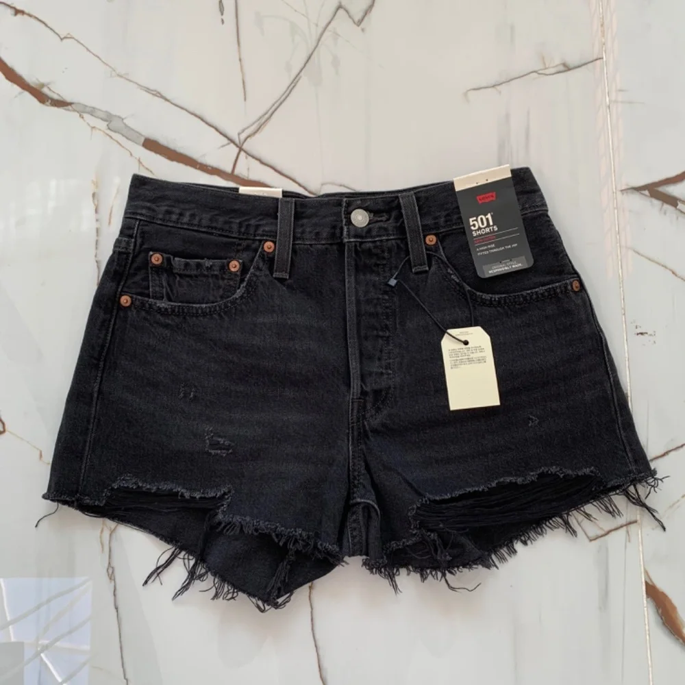 Levi's 501 Shorts Jeans Women's 26 High Rise Black Casual Pants Denim Ripped NEW - Picture 1 of 11